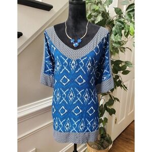Lane Bryant Women's Blue 100% Polyester V-Neck 3/4 Sleeve Top Blouse Size 22/24